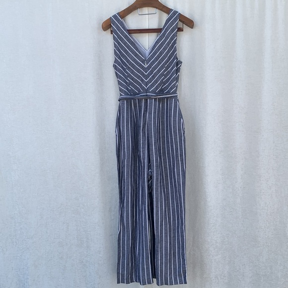 Loft Striped V Neck Cropped Jumpsuit - Picture 8 of 13
